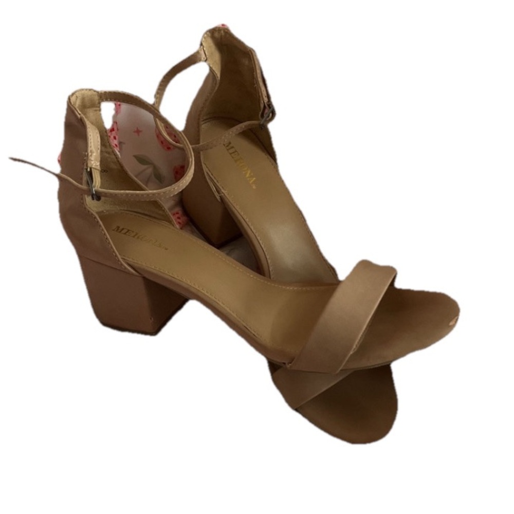 Used “Merona” Tan Two-Strap Block Heel Sandals- [8]